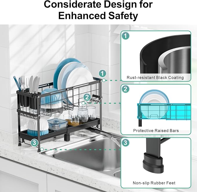 GSlife Narrow Dish Drying Rack, 2 Tier Small Dish Drainer - Image 7