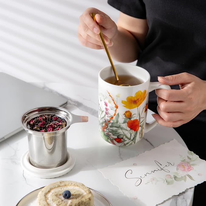 AmorArc Porcelain Tea Mug with Infuser and Lids, 18 Oz Large Cup Strainer with - Image 7