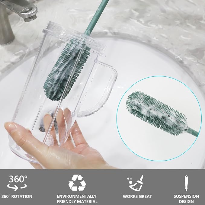 15.7" Silicone Bottle Brush, ddLUCK Water Bottle Cleaner Brush - Image 4