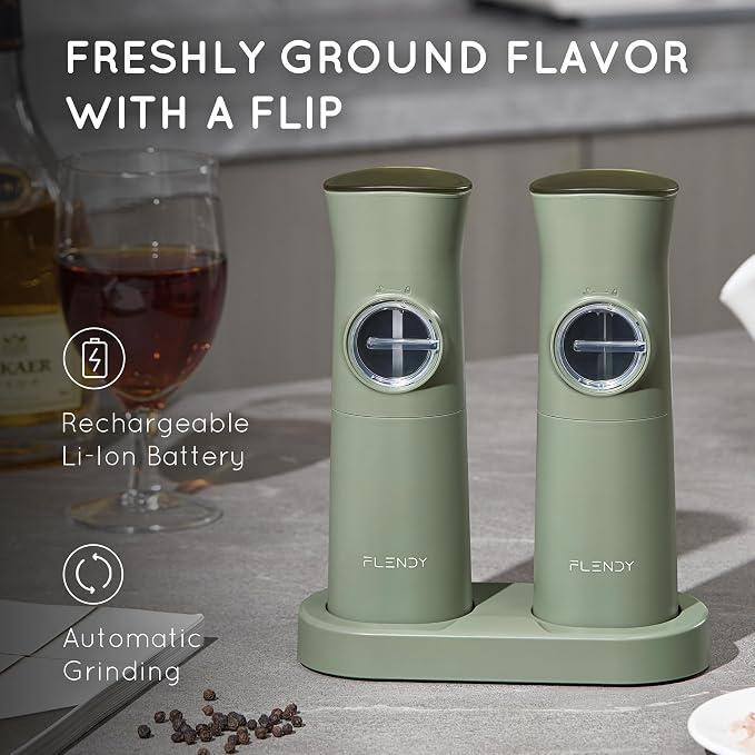 Flendy Gravity Electric Salt and Pepper Grinder Set Rechargeable, Automatic - Image 2