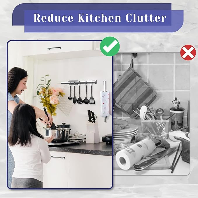 Paper Towel Holder, Self Adhesive or Drilling Paper Towel Holder Under Cabinet - Image 6
