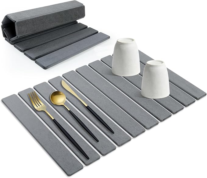 Large Stone Drying Mat for Kitchen Counter, Collapsible Stone Dish Drying Mats - Image 8