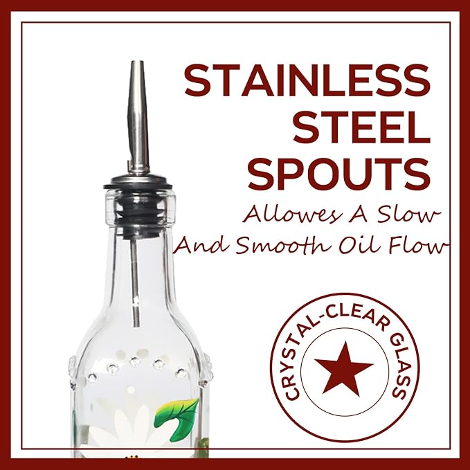 17oz Hand Painted Glass Olive Oil Bottle - 500ml Green Oil & Vinegar Cruet - - Image 5
