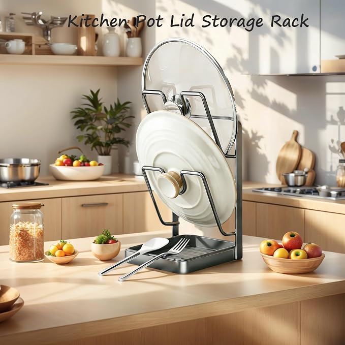 Kitchen Pot Lid Storage Rack, Stainless Steel Pot Lid Holder While Cooking - Image 2