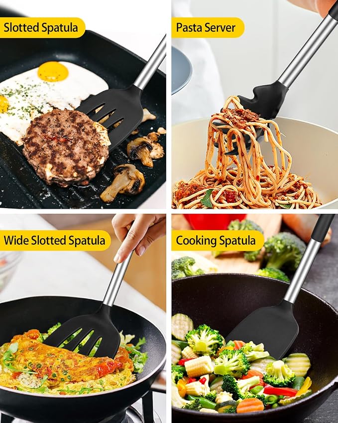 Silicone Cooking Utensil Set, BPA Free Heat Resistant Kitchen Tools - Image 3