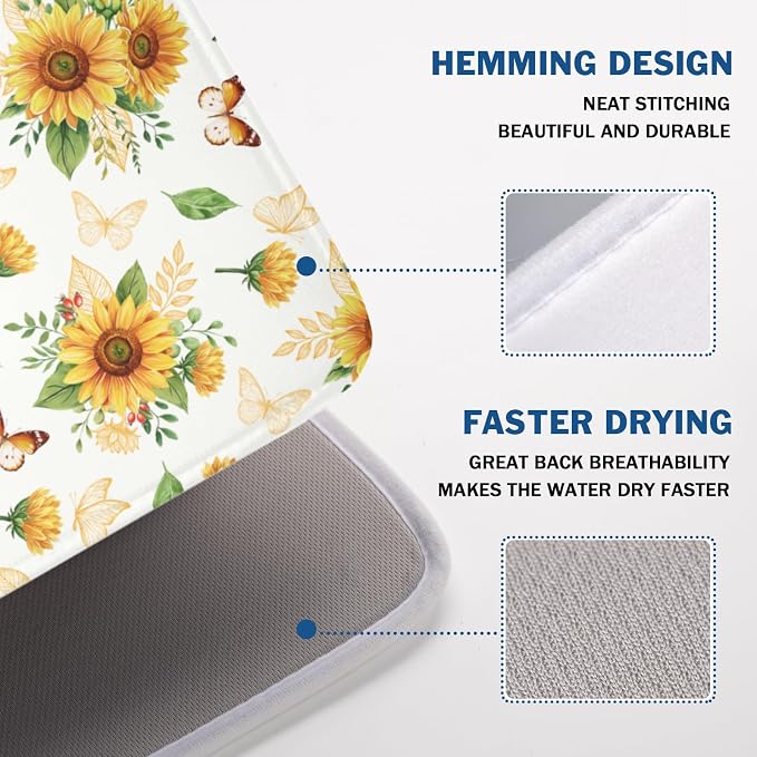 Sunflower Dish Drying Mat for Kitchen Counter Summer Yellow Floral Microfiber - Image 4