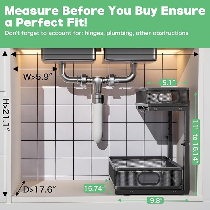 Under Sink Organizer 2 Pack, High Adjustable 2 Tier Under Sink Organizers and - Image 8