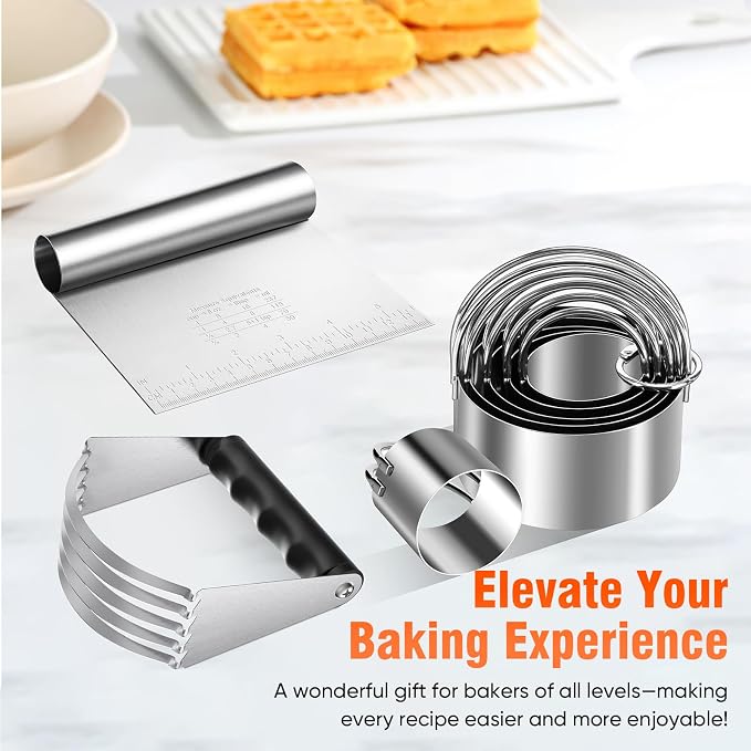 Stainless Steel Biscuit Cutter Set, Pastry Scraper and Dough Blender, Sturdy & - Image 3