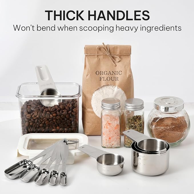 FANGSUN Stainless Steel Measuring Cups and Spoons Set of 10, Stainless Steel - Image 2