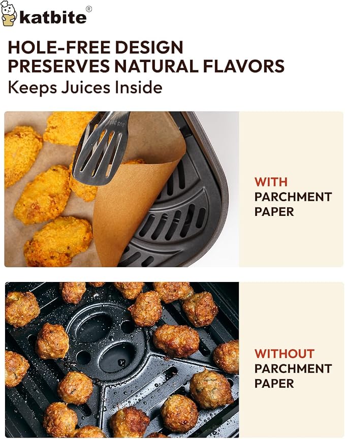 Katbite Air Fryer Disposable Paper Liners 200 Pcs, 9x11 Inch, Oil Resistant & - Image 5