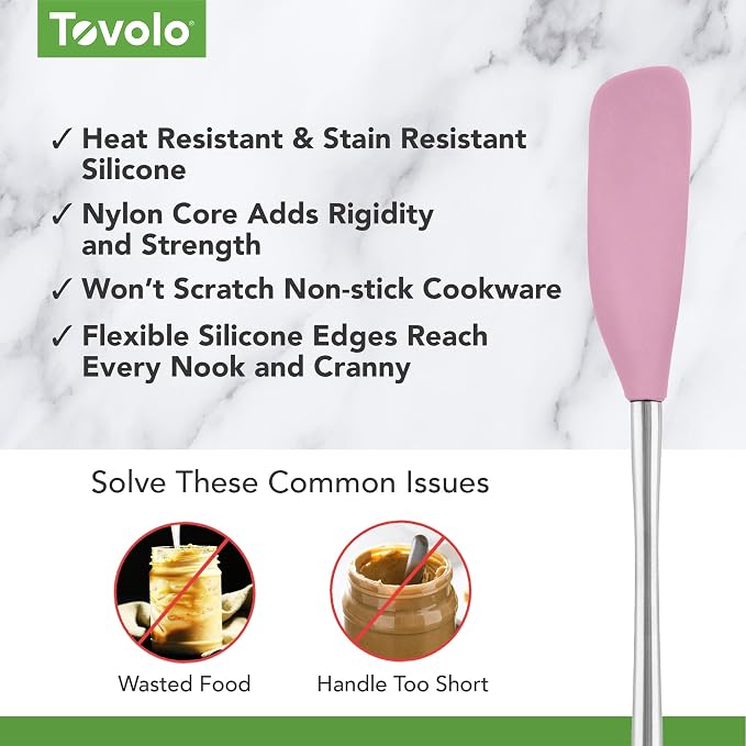 Tovolo Jar Spatula Silicone Long Stainless Steel Handle Scraper Spatula Pink - Image 3