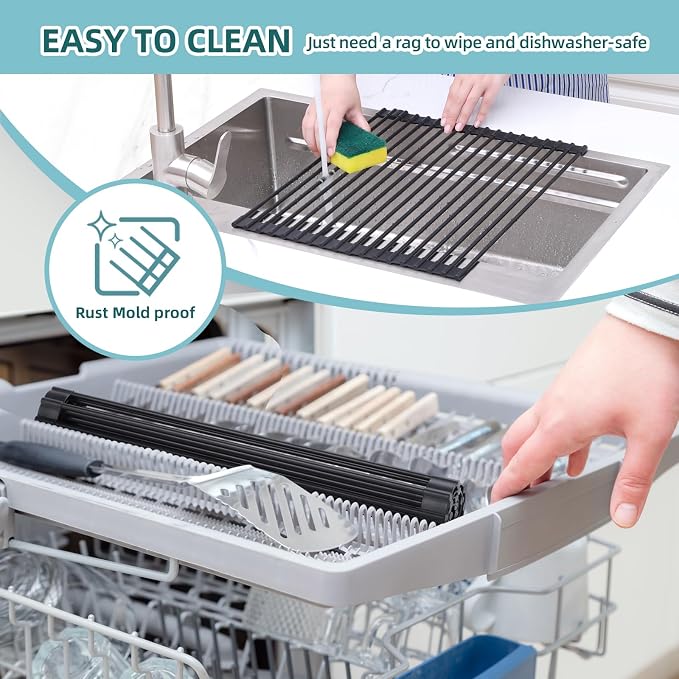 Ohuhu Roll Up Dish Racks, 16.5" L x 13" W Over The Sink Dish Drainer Drying - Image 8