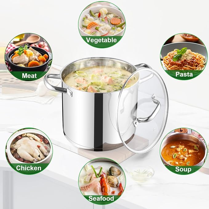 TeamFar 10QT Stock Pot, Stainless Steel Large Soup Cooking Pot & Lid - Image 5