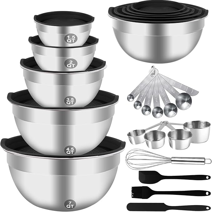 WEPSEN Mixing Bowls Set, Large Nesting Bowls 7, Measuring Cups and Spoons by WEPSEN