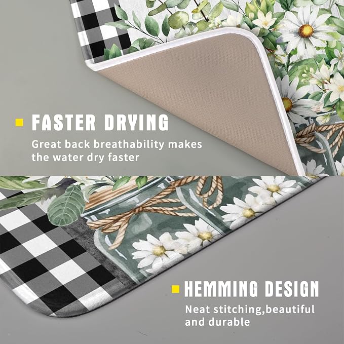 Spring Summer White Daisy Flowers Dish Drying Mat - Image 3