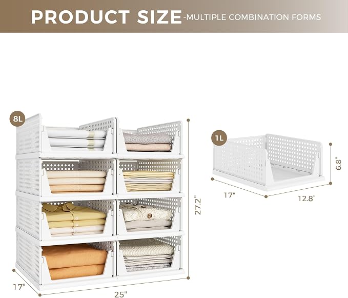 Pinkpum 8 Pack Closet Organizers and Storage Plastic Stackable Storage Bins - Image 2