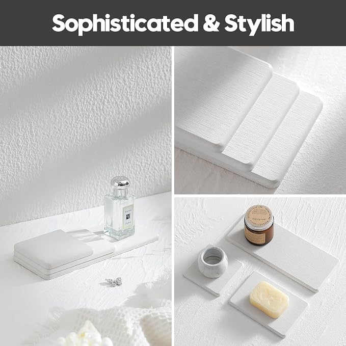 2PCS Beige Bathroom Sink Vanity Trays, Water Absorbing Diatomite Stone Drying - Image 7