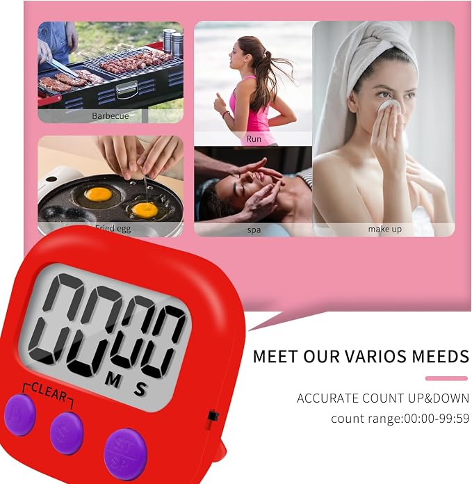 6 Pack Small Digital Kitchen Timer Magnetic Back and ON/Off Switch, Minute - Image 6