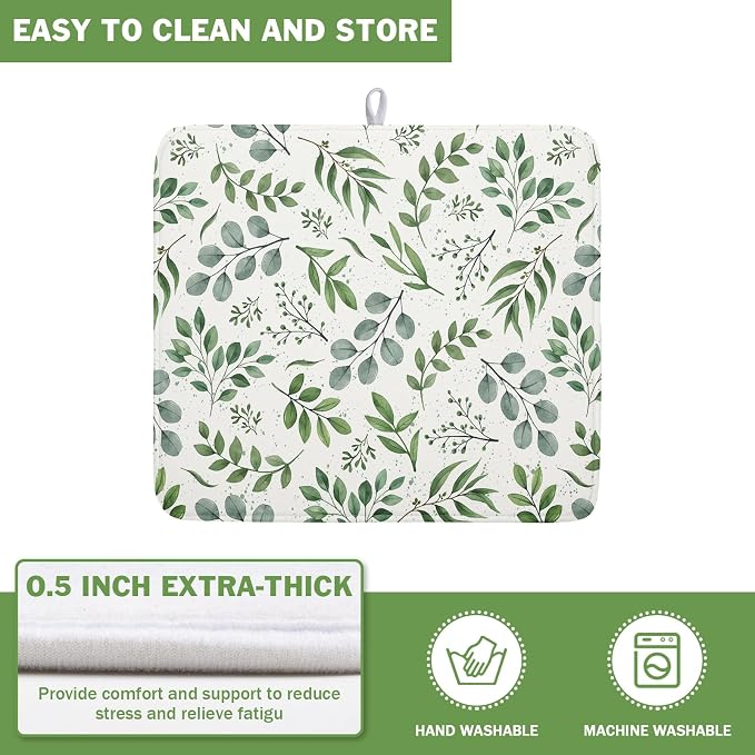 Kawani Sage Green Dish Drying Mat 16x18 In Absorbent Reversible Eucalyptus - Image 5