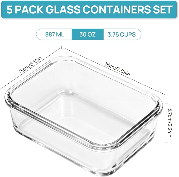 Vtopmart 5Pack 30oz Glass Storage Containers - Image 2