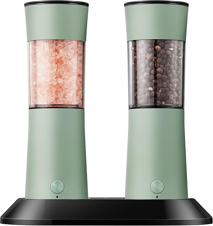 Electric Salt and Pepper Grinder Set–USB-C Rechargeable Charging Base Pepper by CUNLINARFFUN