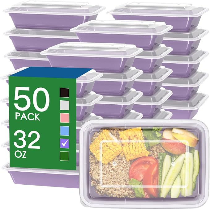 50 Pack 32 oz Meal Prep Containers Reusable by Dealusy