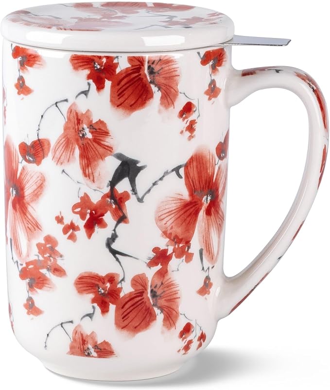 AmorArc Porcelain Tea Mug with Infuser and Lids, 18 Oz Coffee Cup Strainer with by AmorArc
