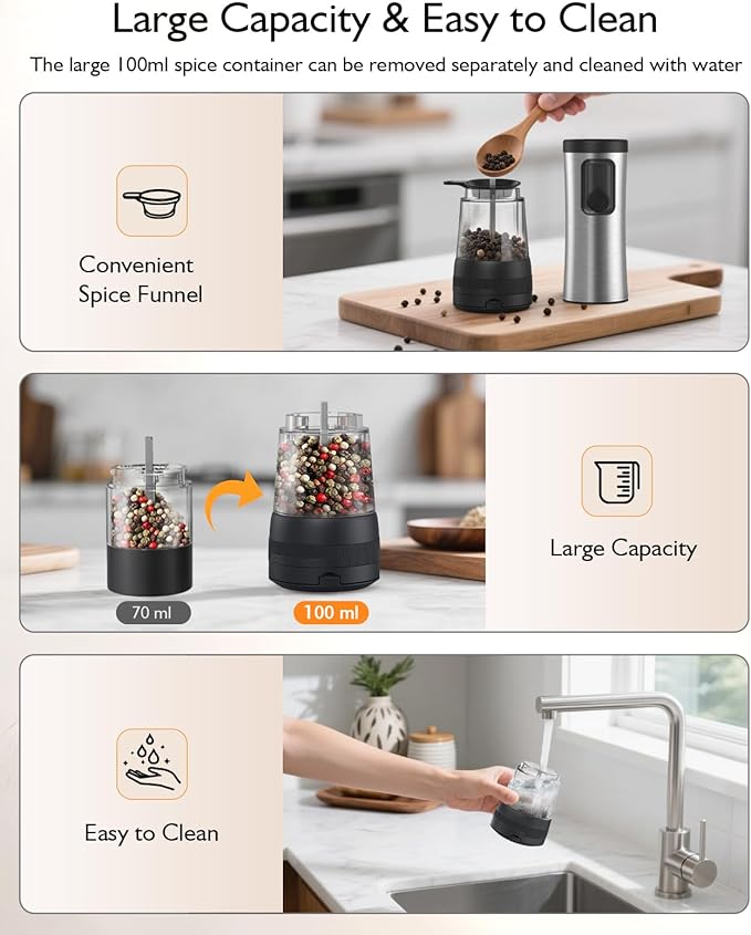 Electric Salt and Pepper Grinder Set, Upgraded 2-Speed Setting, External 5 - Image 6