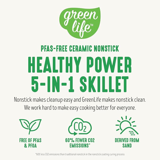 GreenLife 12" 5QT Square Electric Skillet, Glass Vented Lid, Ceramic PFAS-Free - Image 8