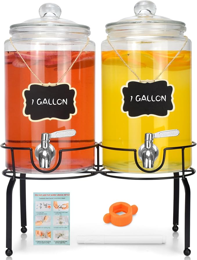 1 Gallon Beverage Dispenser 2 Pack, Stainless Steel Spigot Drink Dispenser by Unknown