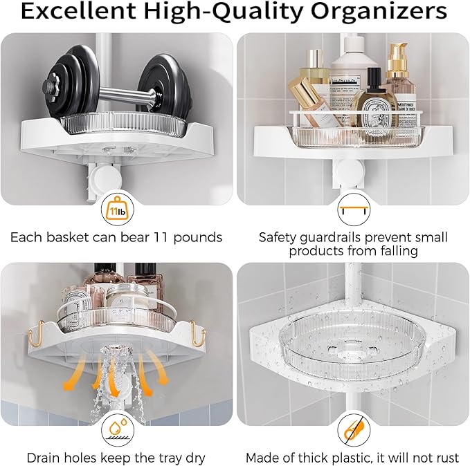 shuang qing 360° Rotating Corner Shower Caddy Tension Pole Organizer - Image 5