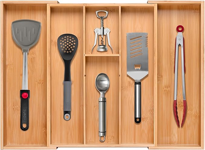 guiogc Bamboo Silverware Organizer, Expandable Kitchen Drawer Organizer and by guiogc
