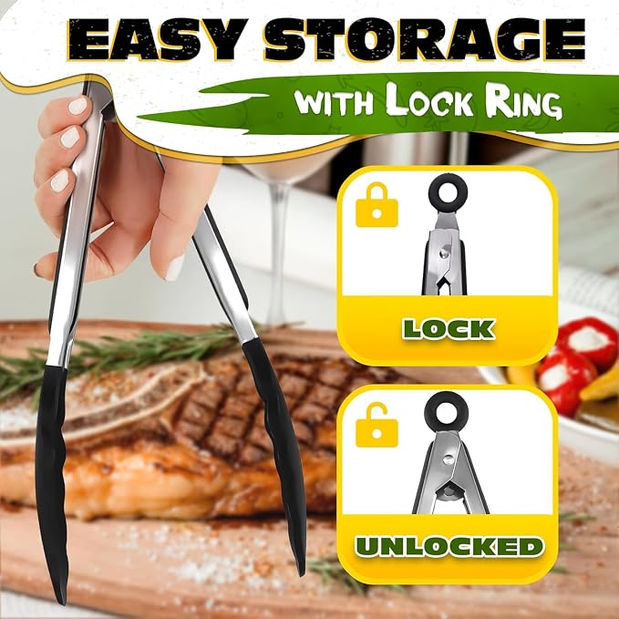 Kitchen Tongs Set of 3-7/9/12" Silicone Tipped Tongs - Image 5