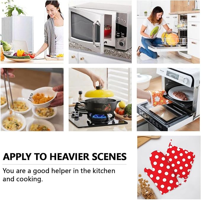 Red and White Polka Dot Oven Mitts and Pot Holders Sets of 4, Heat Resistant - Image 8