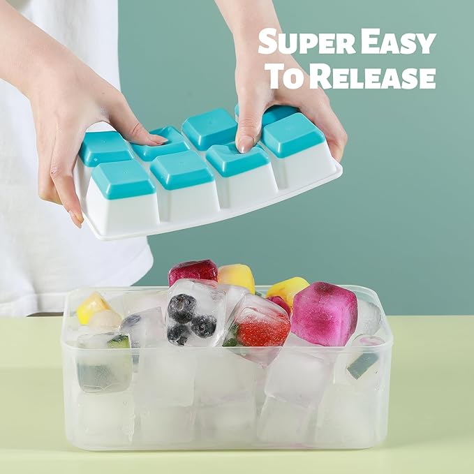 Large Ice Cube Trays with Lid, Jrisbo 2 Pack Stackable Silicone Ice Cube Molds - Image 3