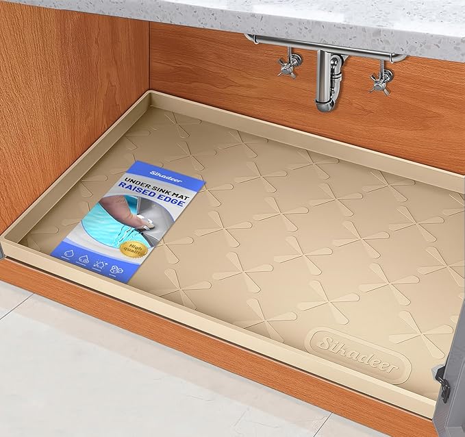 SIKADEER 28" x 22" Under Sink Mat Waterproof, Silicone Mat Kitchen Drawer Shelf by SIKADEER
