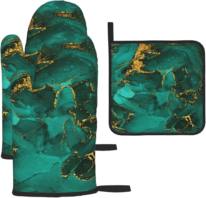 Turquoise Marble Oven Mitts and Pot Holders Sets of 3 Emerald Dark Green Hot by Unknown
