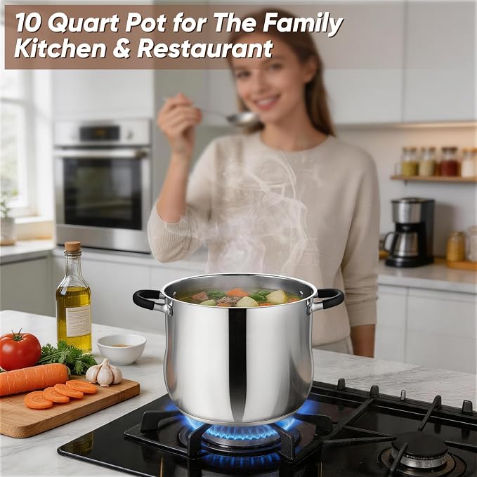 P&P CHEF 9.5" Stainless Steel Large Stock Pot - Image 7