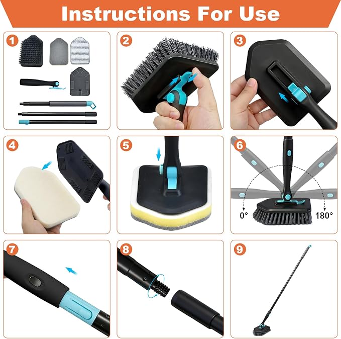 Long Handled Scrub Brush for Shower, 3-in-1 Cleaning Brushes - Image 6