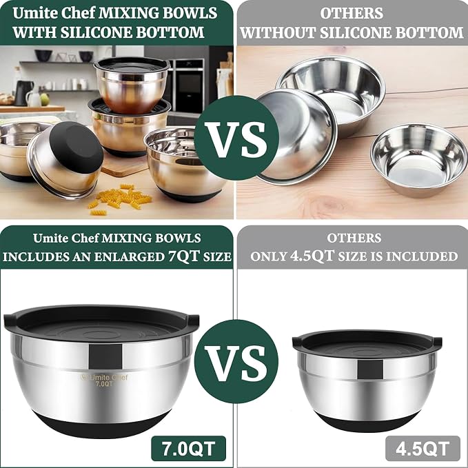 Umite Chef Mixing Bowls with Airtight Lids，6 piece Stainless Steel Metal - Image 5