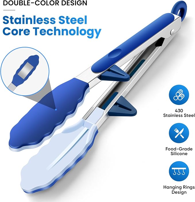 5-Pack Silicone Tongs for Cooking, Maywe Tanso 4PCS 13-Inch Kitchen Tongs - Image 4