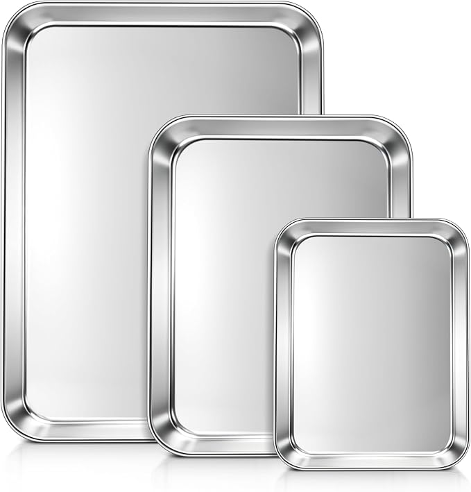 LIANYU 3 Pack Stainless Steel Baking Sheets, Cookie Sheet Pan by LIANYU
