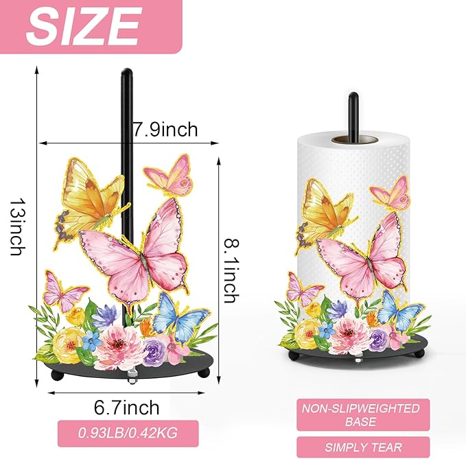 Whaline Spring Summer Paper Towel Holder Colorful Butterfly Floral Large Metal - Image 2