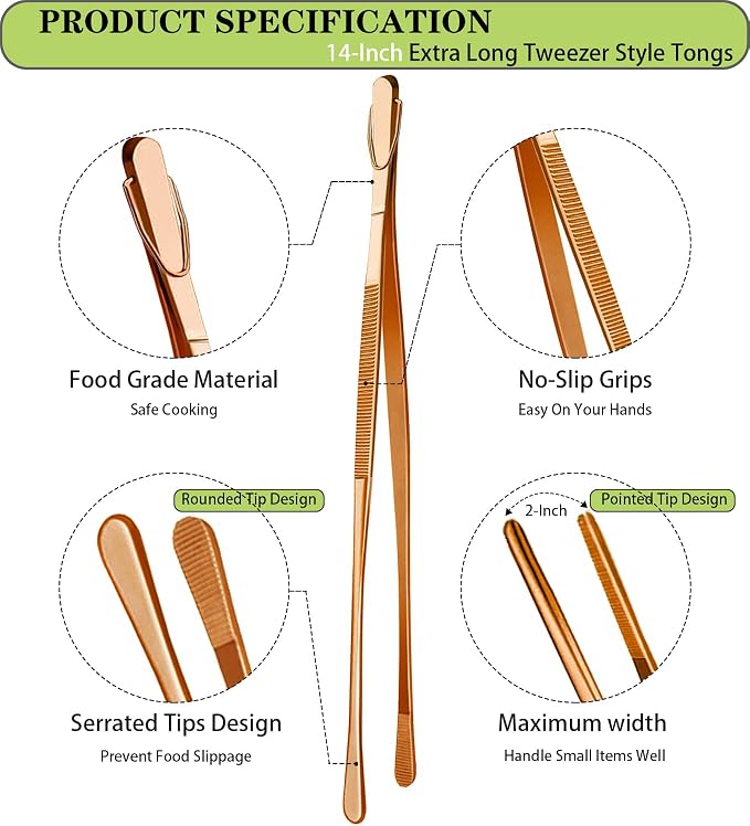 JETKONG 2 Pcs 14-Inch Kitchen Tweezers Extra Long Cooking Tweezer Tongs - Image 2