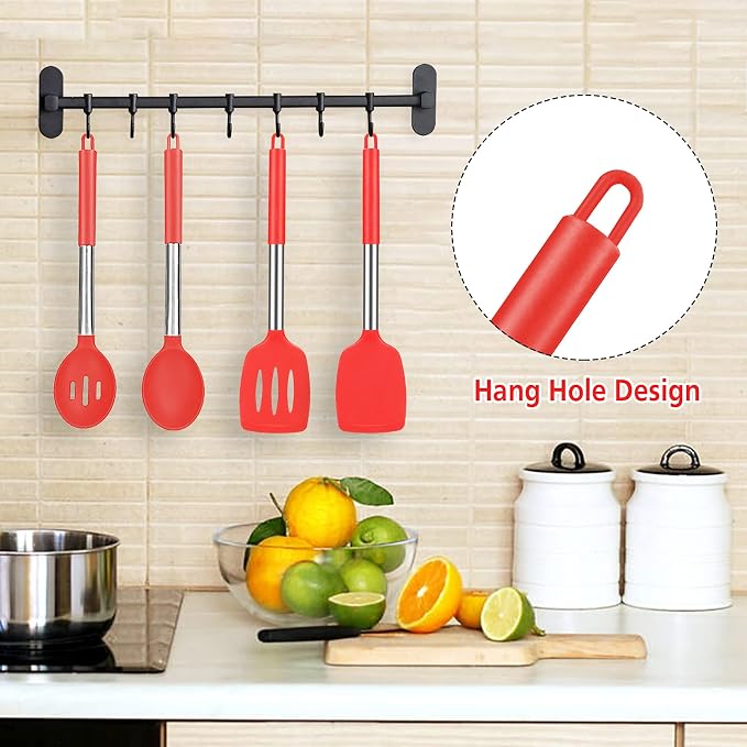 Pack of 4 Large Silicone Cooking Spatulas and Spoons, Slotted and Solid - Image 6