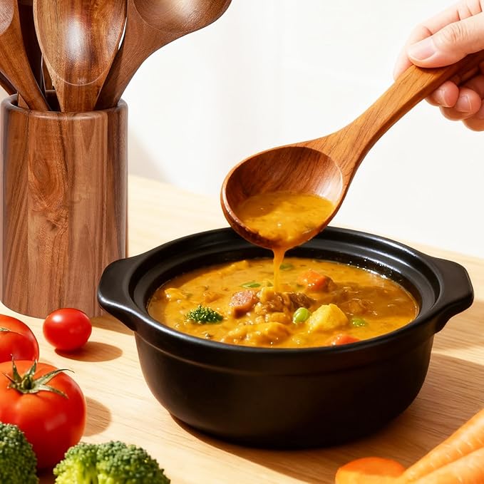 MYRAINBOW Wooden Spoons for Cooking, 10-Piece Teak Wooden Cooking Utensil Set - Image 7