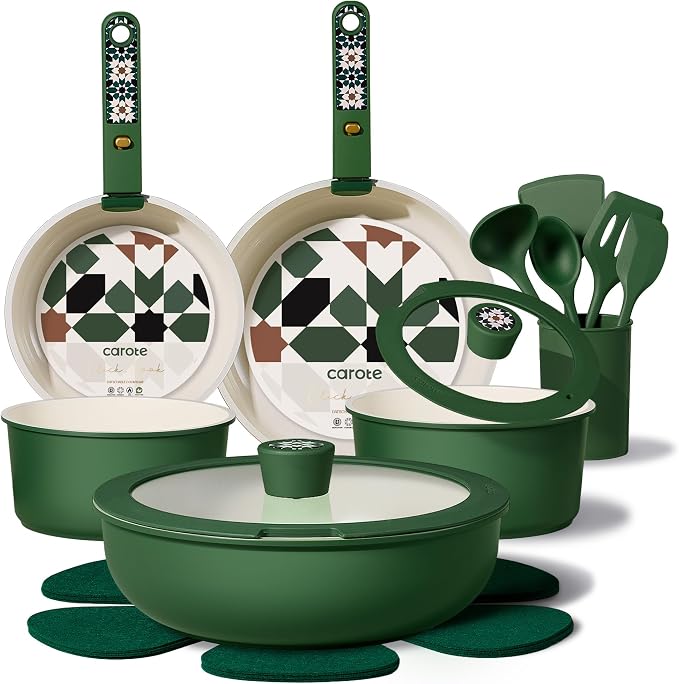 CAROTE 19Pcs Ceramic Cookware Set, Pots and Pans Set Non stick, Non Toxic by CAROTE