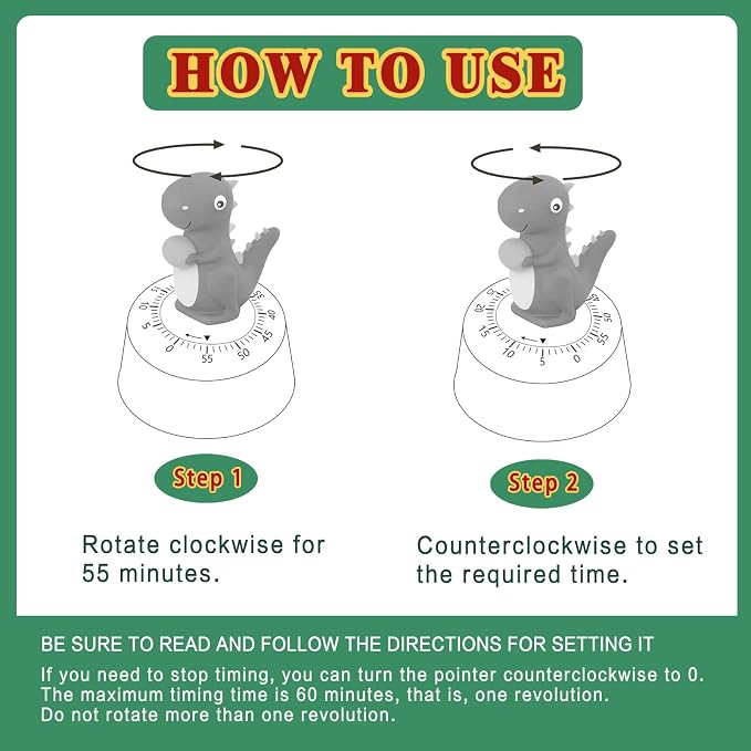 ELE DEPI 60 Minutes Mechanical Kitchen Timer, Cute Dinosaur Timer - Image 5