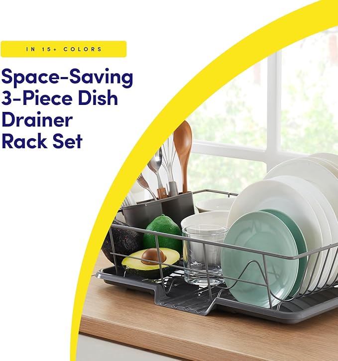Sweet Home Collection Space-Saving 3-Piece Dish Drainer Rack Set: Efficient - Image 2