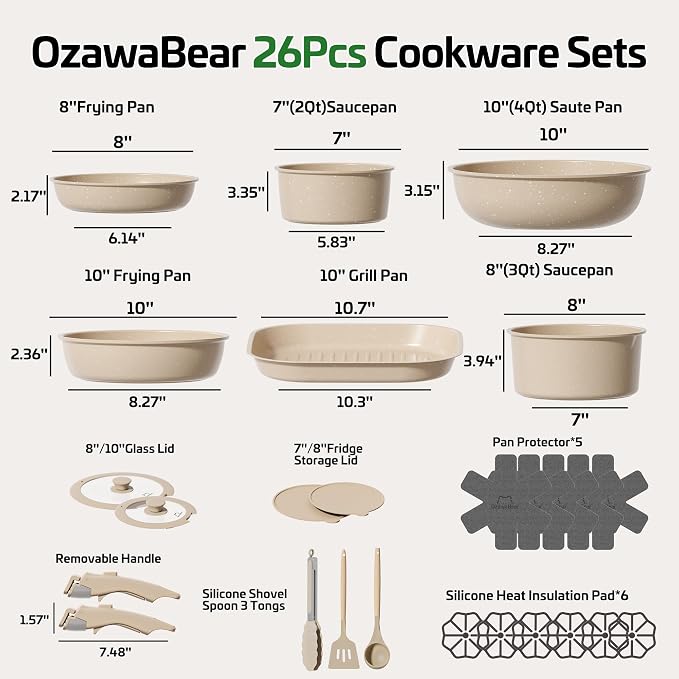 26 Pcs Pots and Pans Set Non Stick, Ceramic Cookware Set Non Toxic - Image 2